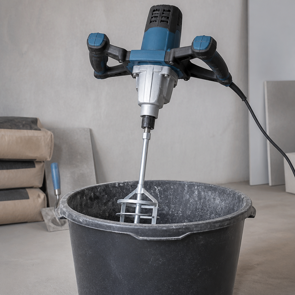 Handgeführtes Rührwerk mit Rührkorb in einem Mischbehälter