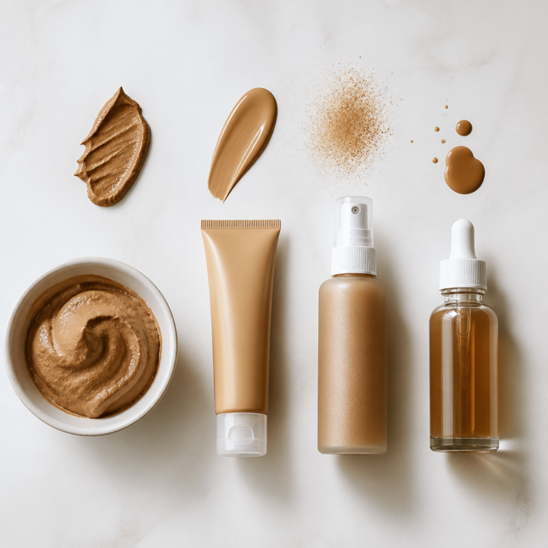 Mousse, Lotion, Spray und Tropfen als verschiedene Selbstbru00e4uner-Formen