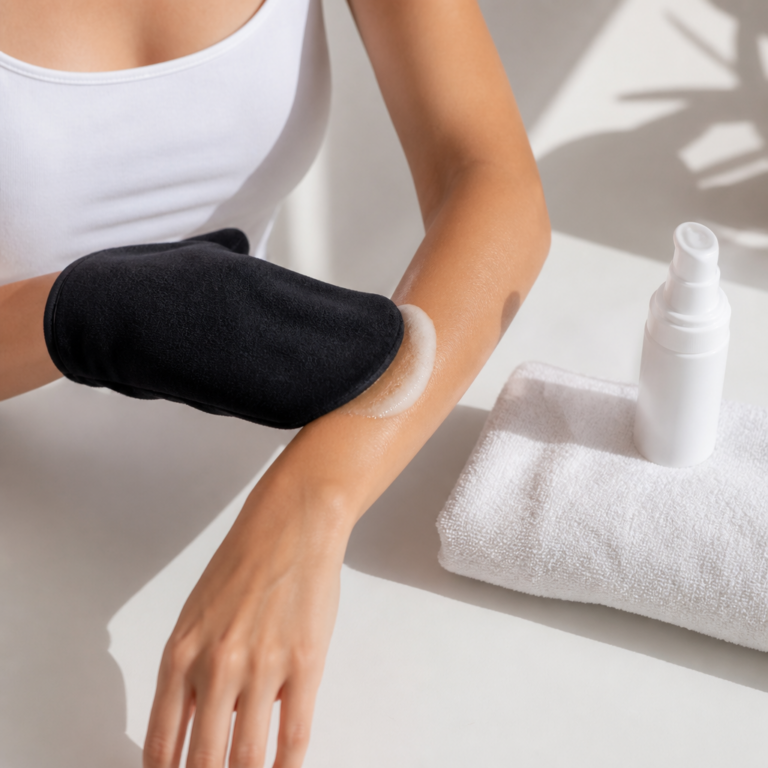 Auftrag eines Selbstbru00e4uners mit Handschuh auf dem Unterarm
