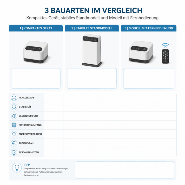 Vergleich von kompaktem Modell, Standmodell und fernbedienbarer Ausführung