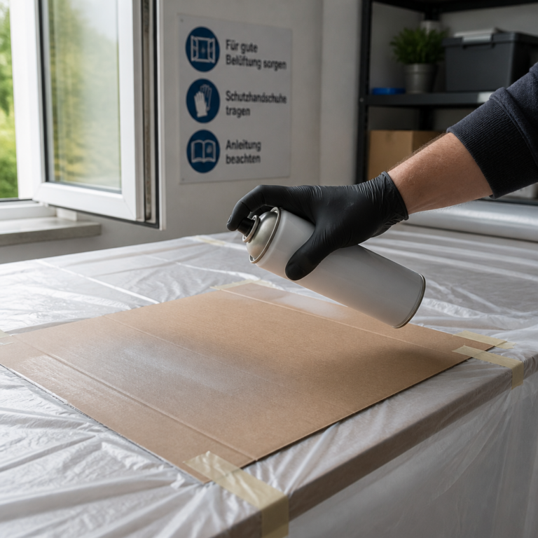 Sichere Anwendung von Spru00fchkleber auf abgedeckter Arbeitsflu00e4che