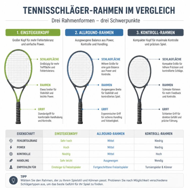 Vergleichende Darstellung verschiedener Tennisschlu00e4ger-Bauformen