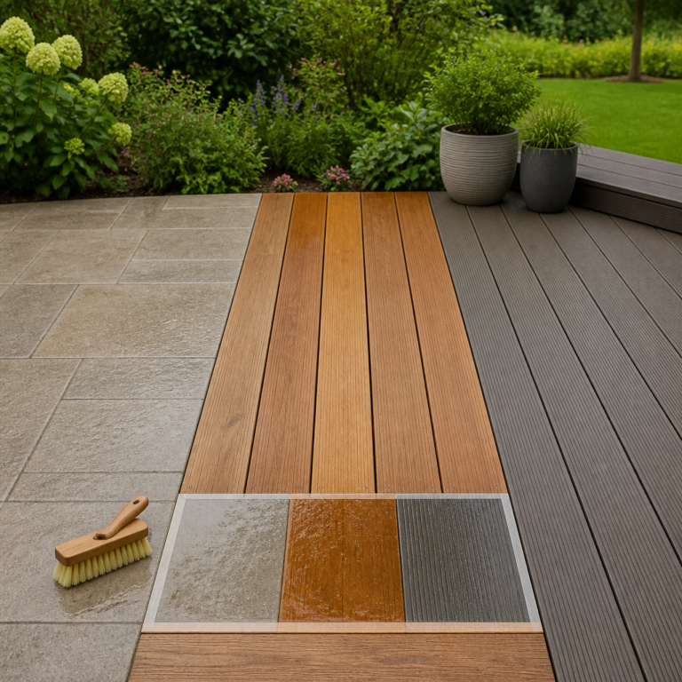 Vergleich verschiedener Terrassenbelu00e4ge bei der Reinigung