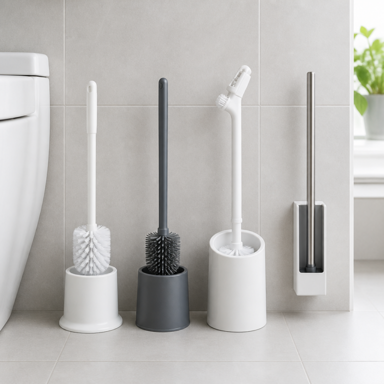Vergleich verschiedener Toilettenbu00fcrsten mit klassischen, flexiblen und wandmontierten Ausfu00fchrungen