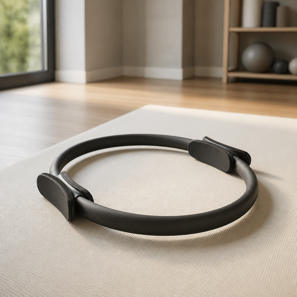 Pilates-Ring mit gepolsterten Griffen auf einer Pilates-Matte