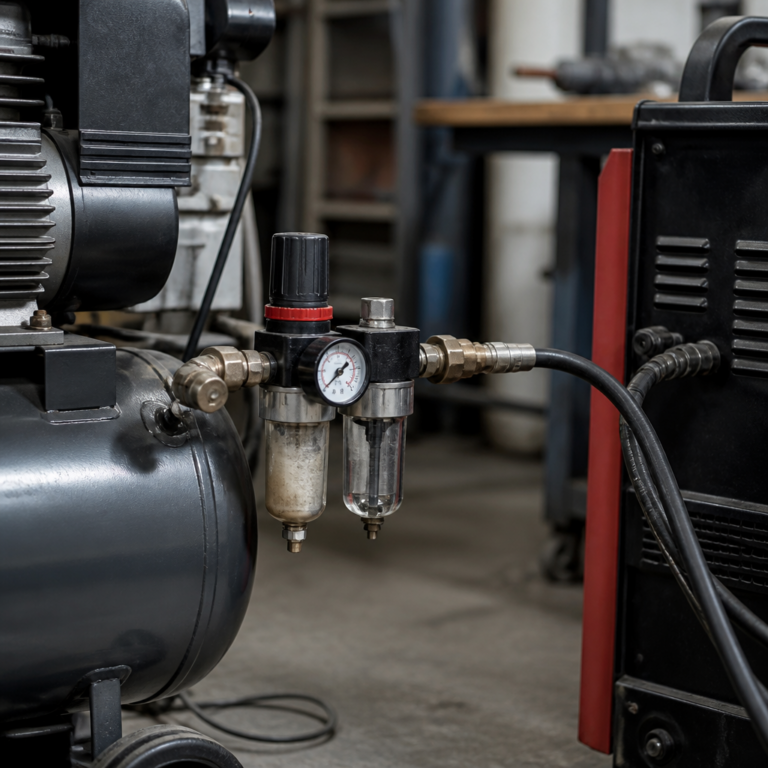 Druckluftversorgung mit Kompressor und Filter fu00fcr einen Plasmaschneider