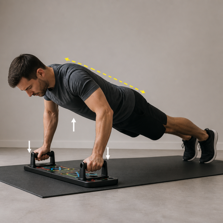 Korrekte Liegestu00fctzposition auf einem Push-up-Board