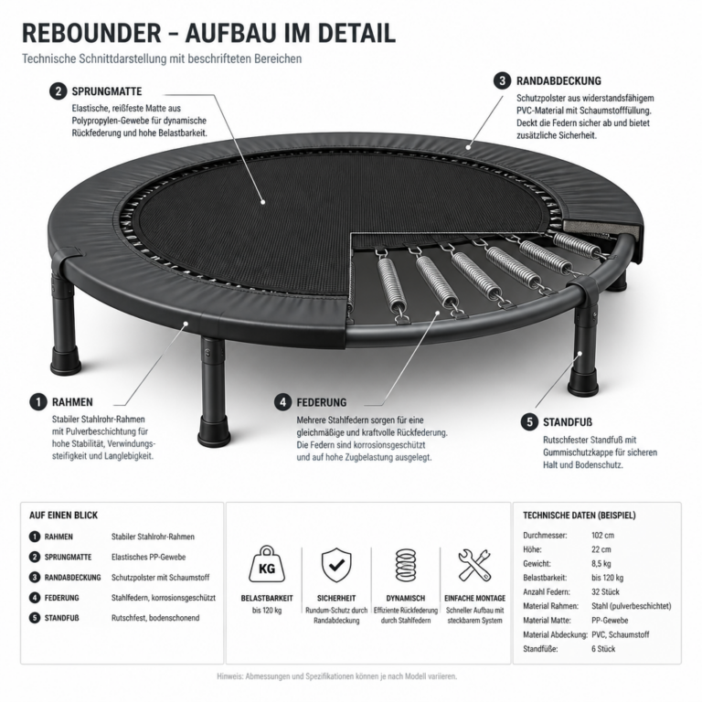 Technische Darstellung der wichtigsten Bauteile eines Rebounders