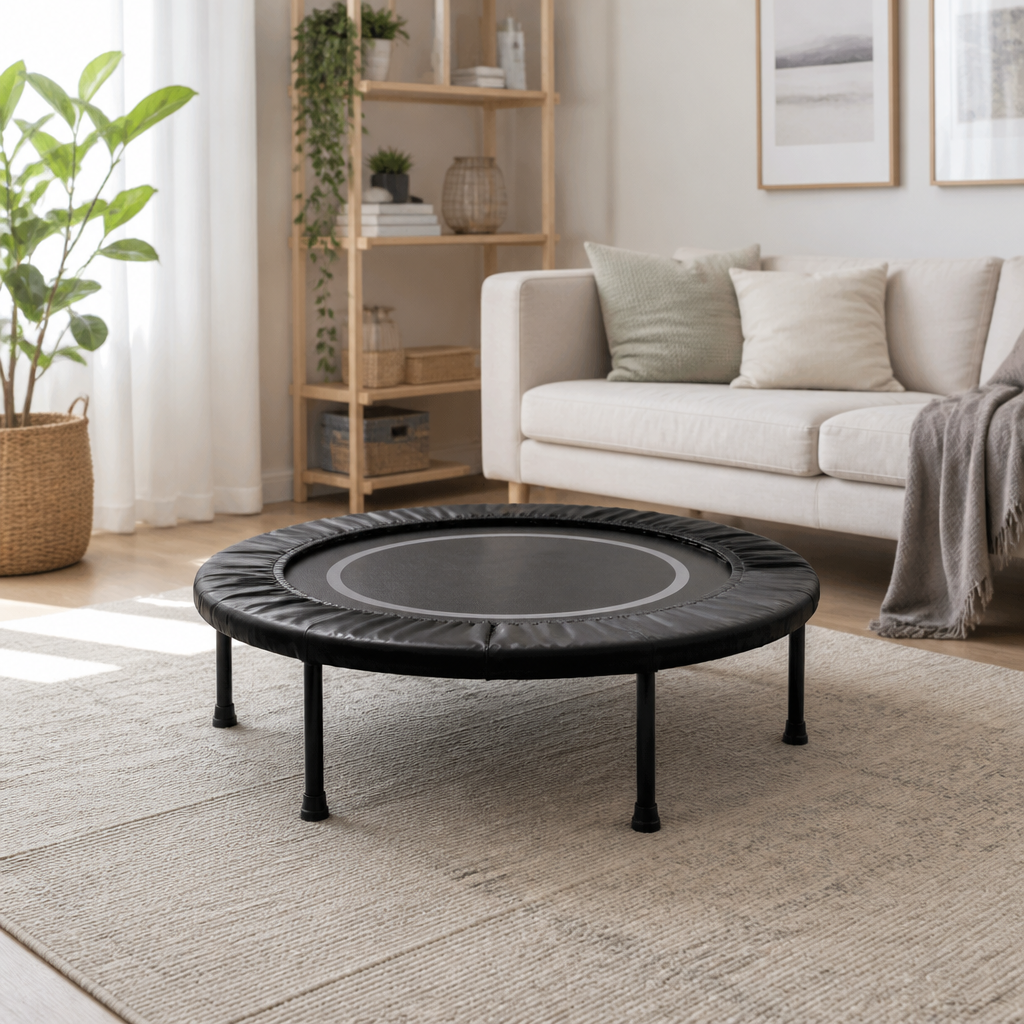 Kompakter Rebounder mit Sprungmatte und stabilem Rahmen in einem hellen Trainingsbereich