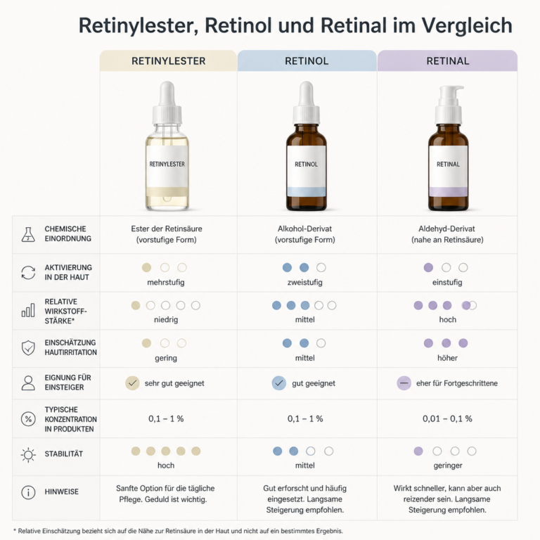 Vergleich der kosmetischen Vitamin-A-Wirkstoffe Retinylester, Retinol und Retinal