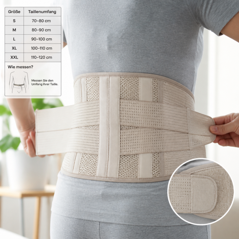 Anlegen einer Ru00fcckenbandage mit Mau00dfband und verstellbarem Verschluss
