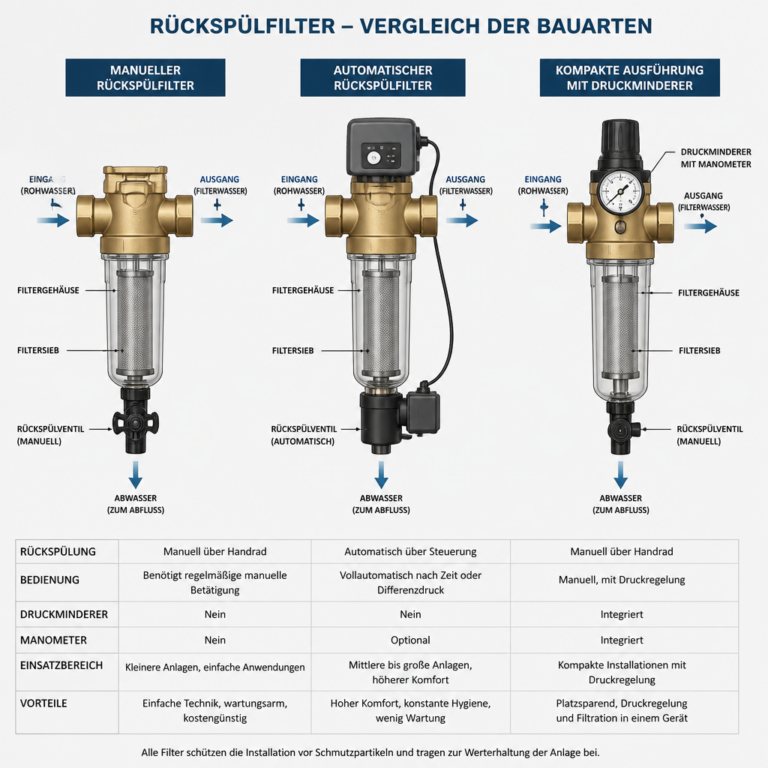 Vergleich verschiedener Bauarten von Ru00fcckspu00fclfiltern