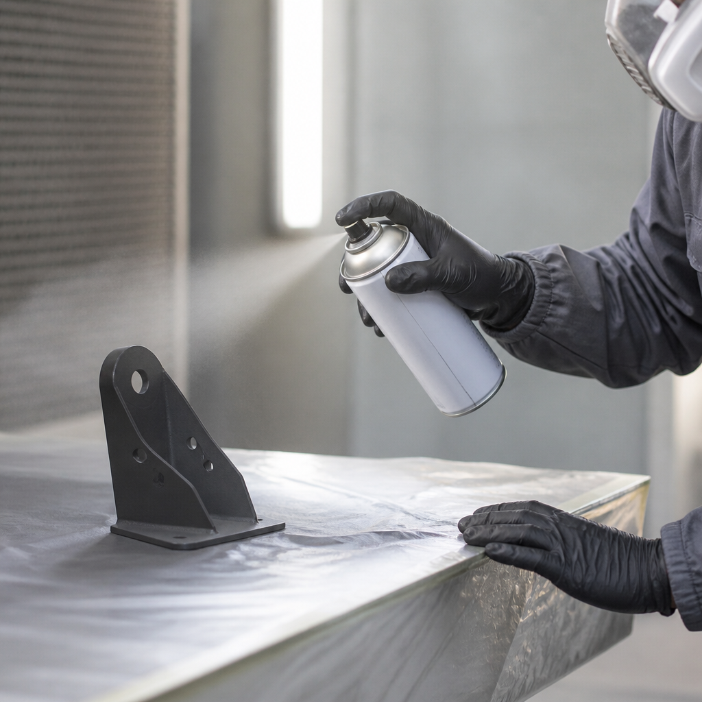 Sprühfolie wird gleichmäßig auf ein vorbereitetes Metallobjekt aufgetragen
