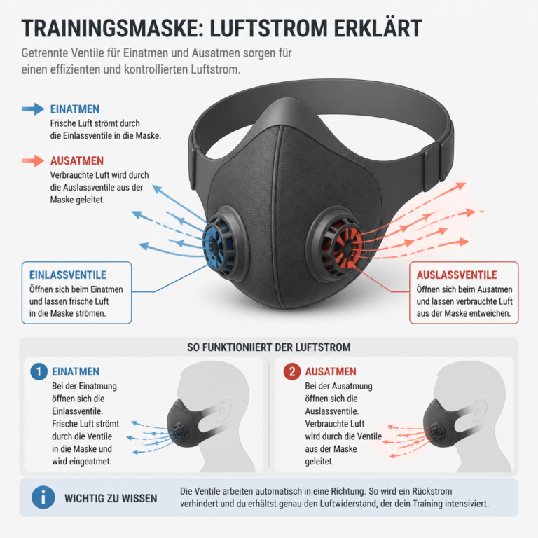 Schematische Darstellung von Einlass und Auslass an einer Trainingsmaske