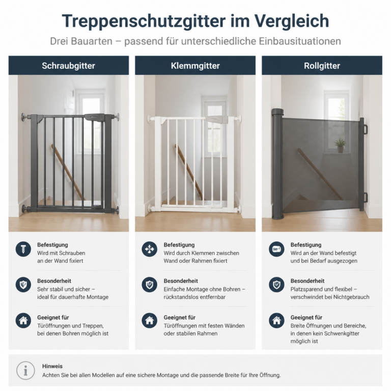 Vergleich von Schraubgitter, Klemmgitter und Rollgitter