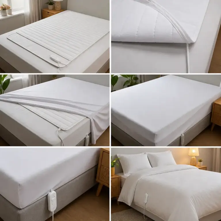 Glatt ausgelegtes Wu00e4rmeunterbett mit sicher gefu00fchrtem Kabel
