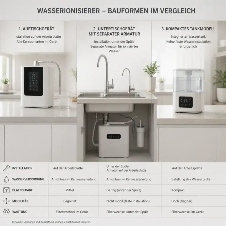 Vergleich von Auftischgeru00e4t, Untertischgeru00e4t und Tankmodell