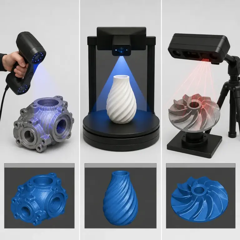 Vergleich verschiedener 3D-Scanner mit handgefu00fchrtem, stationu00e4rem und laserbasiertem Verfahren