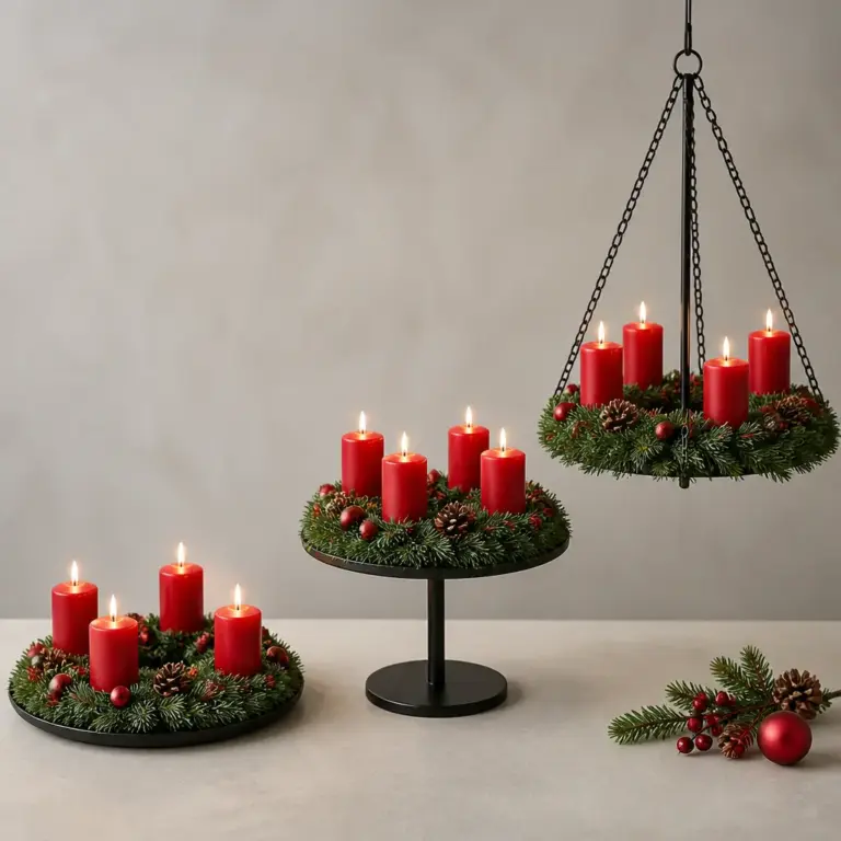 Vergleich von Schale, Tischstu00e4nder und Hu00e4ngehalter fu00fcr Adventskru00e4nze