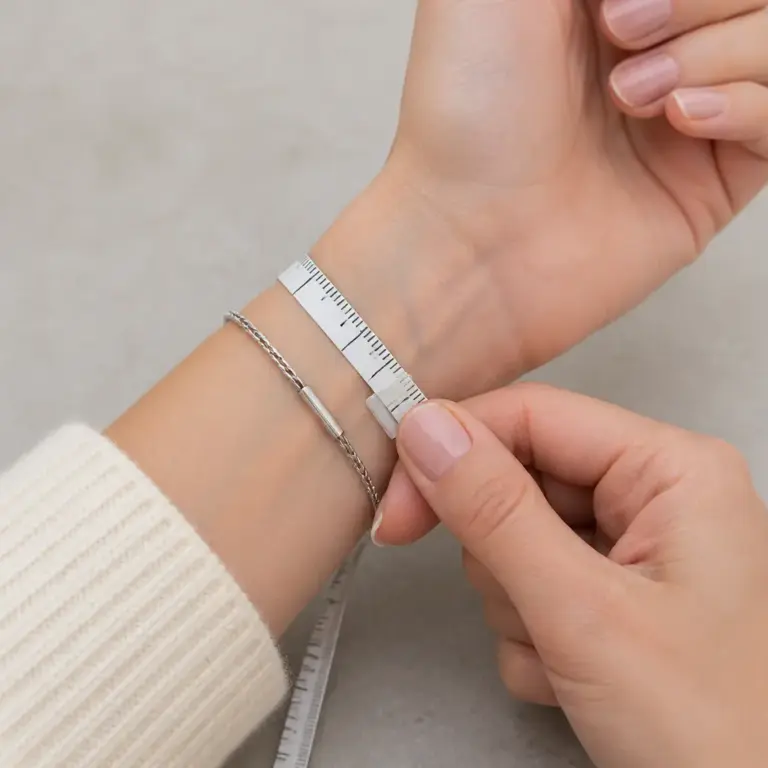Handgelenk wird fu00fcr die passende Armbandgru00f6u00dfe mit einem Mau00dfband ausgemessen
