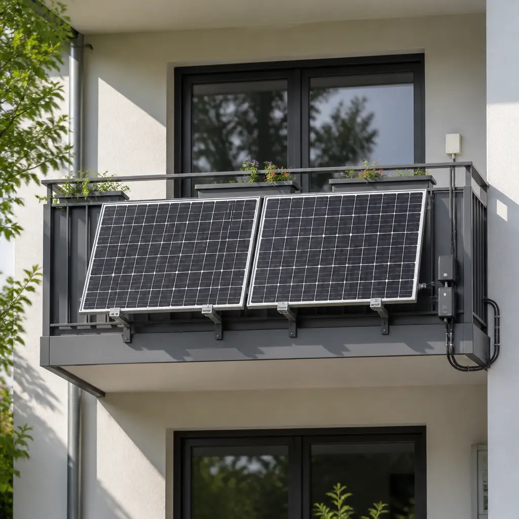 Balkonkraftwerk mit Solarmodulen an einem Balkon