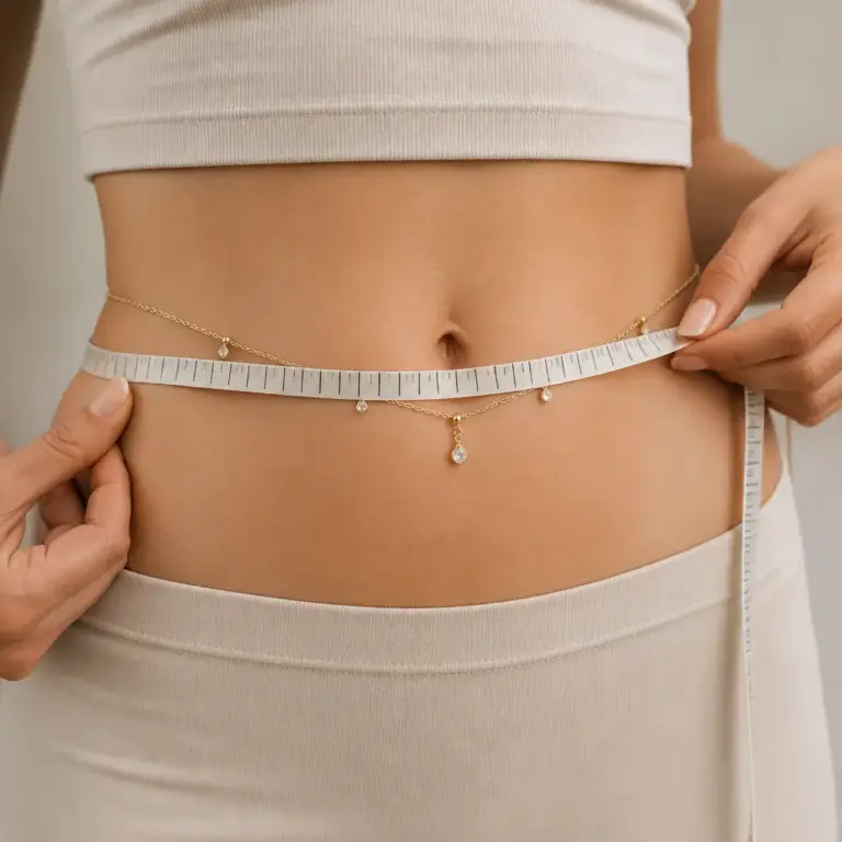 Messen der passenden Lu00e4nge einer Bauchkette mit Mau00dfband