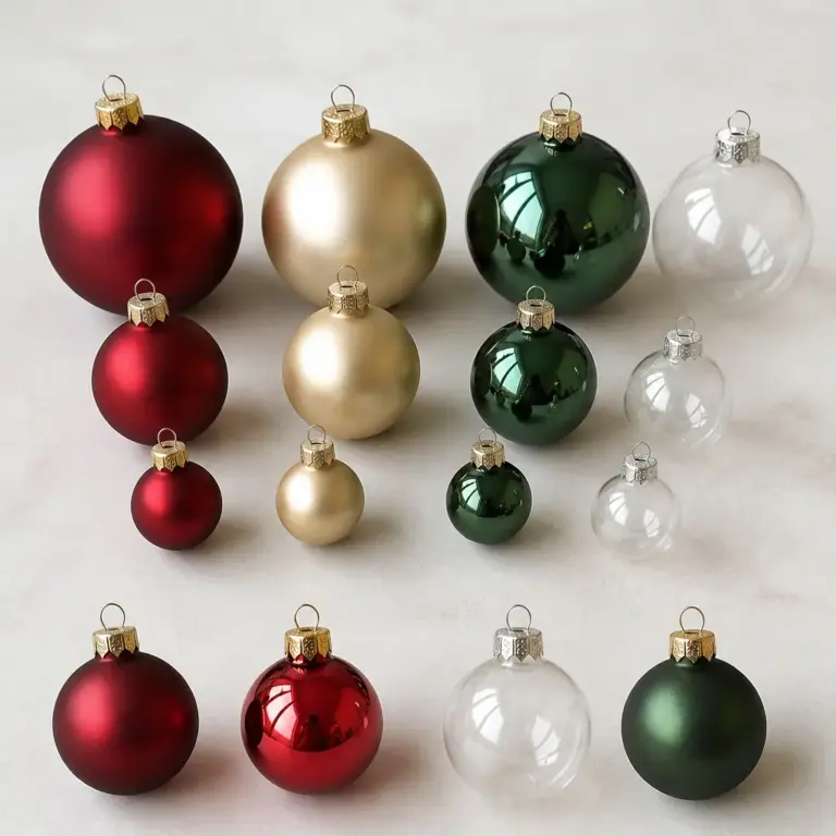 Vergleich von Christbaumkugeln aus Glas und Kunststoff mit matten und glu00e4nzenden Oberflu00e4chen