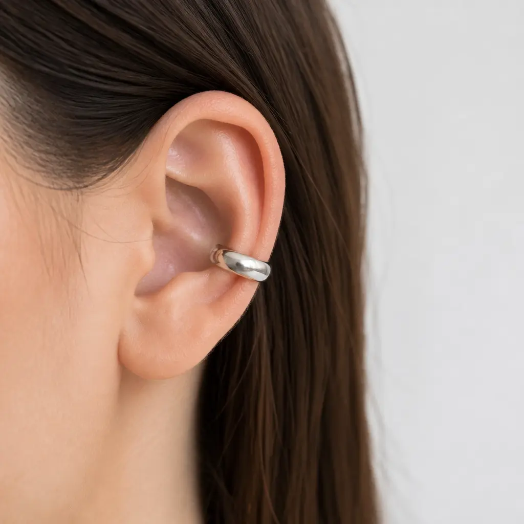 Minimalistischer Ear Cuff an einer Ohrmuschel