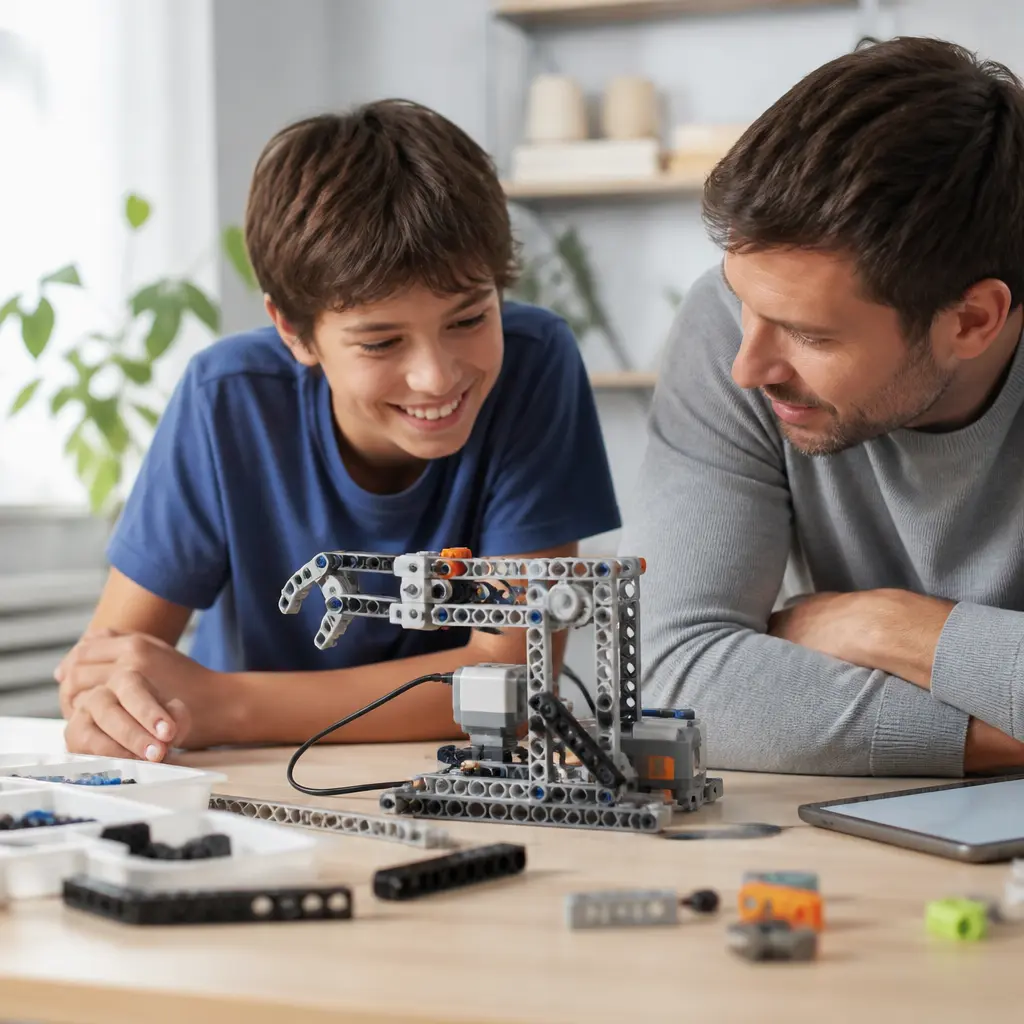 Interaktives LEGO-Bauprojekt mit technischen Komponenten auf einem Tisch