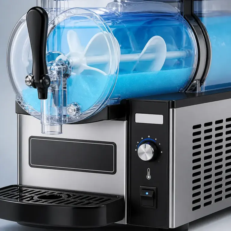 Technische Bauteile einer Slushmaschine mit Ru00fchrwerk und Zapfhahn
