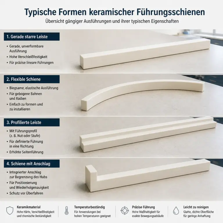 Verschiedene Ausfu00fchrungen von Fu00fchrungsschienen fu00fcr keramische Arbeiten