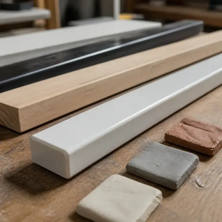 Vergleich glatter Oberflu00e4chen aus Holz, Kunststoff und Metall fu00fcr eine Tu00f6pferschiene