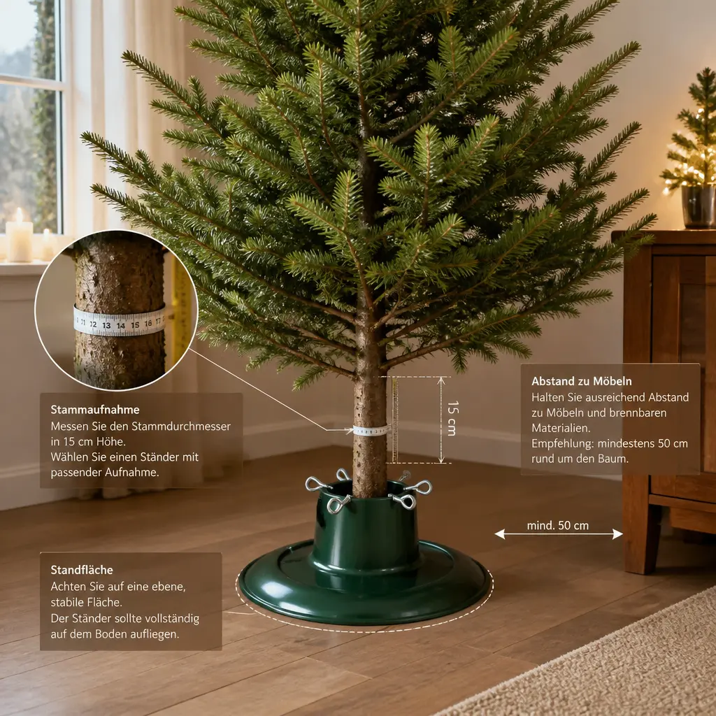 Stammdurchmesser und Standflu00e4che eines Weihnachtsbaums vor dem Kauf pru00fcfen